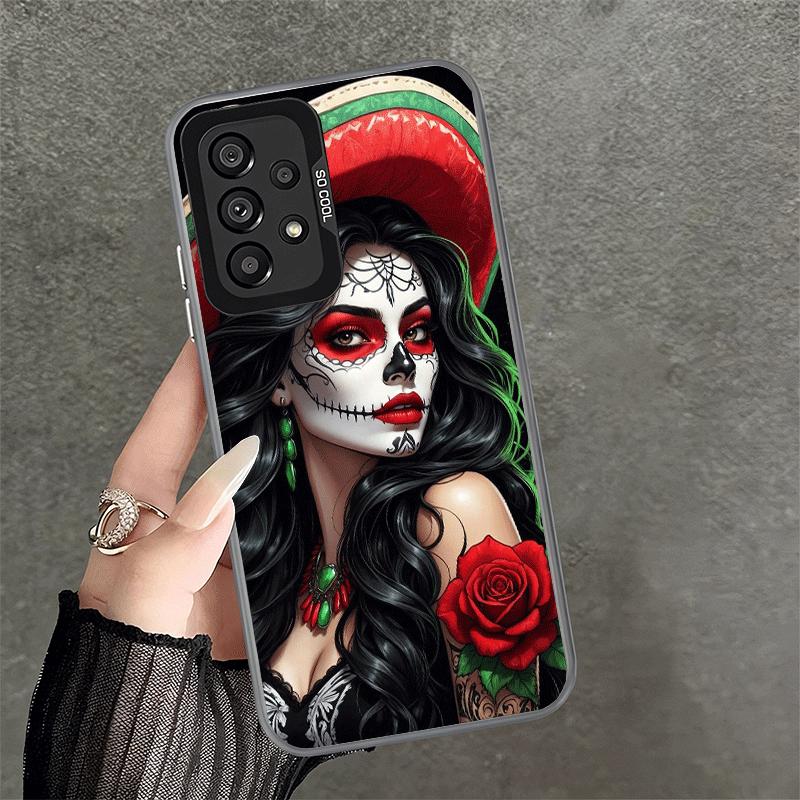 Catrina Beautiful Rose Girl Skull Soft Phone Case for Samsung A17 A16 A15 A14 A13 A57 A56 A55 A54 A53 A37 A36 A35 A34 A33 A26 A2