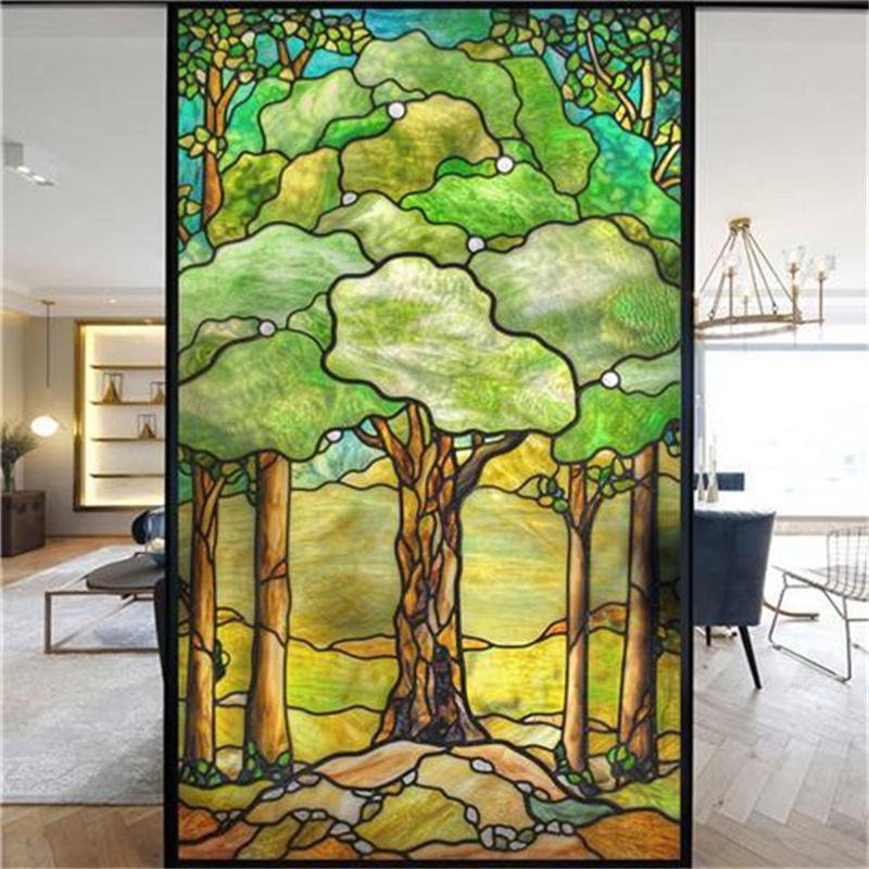 Оконная пленка, матовая витражная пленка, церковная статическая липкая пленка для конфиденциальности, самоклеящаяся наклейка на окно, кухня, офис, домашний декор