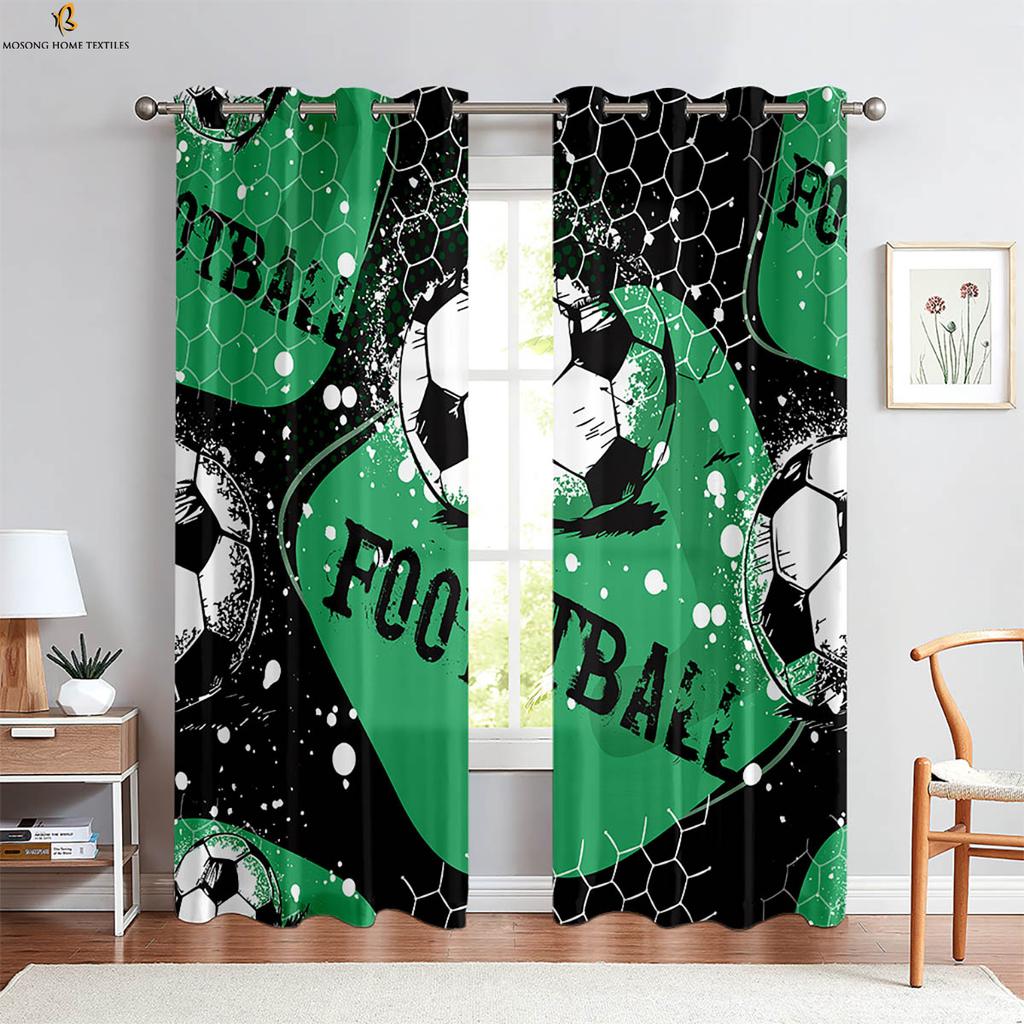 Cool Watercolor Green Football 3d Printed Curtains Suitable For Children's Room Study Bedroom Living Room Decorative Curtains