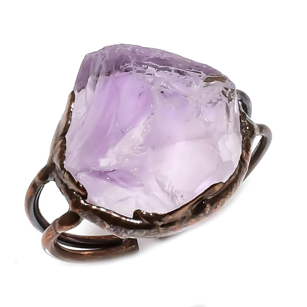 Amethyst Handmade Gemstone Ring, Copper Electroformed Ring Antique Jewelry, Adjustable Ring Engagement Gift