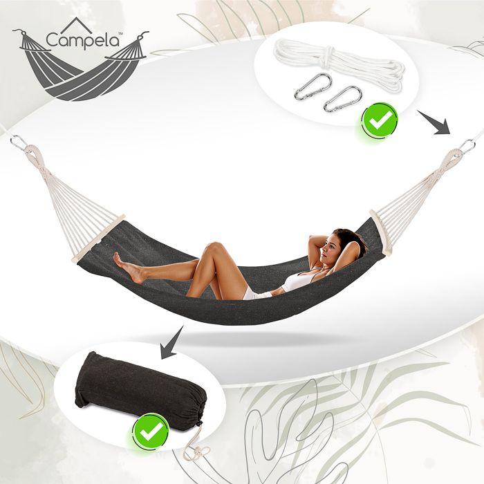 Hamac de jardin et camping 2 personnes 200x150 cm 240 kg Gris - Campela (CA1701GRY)
