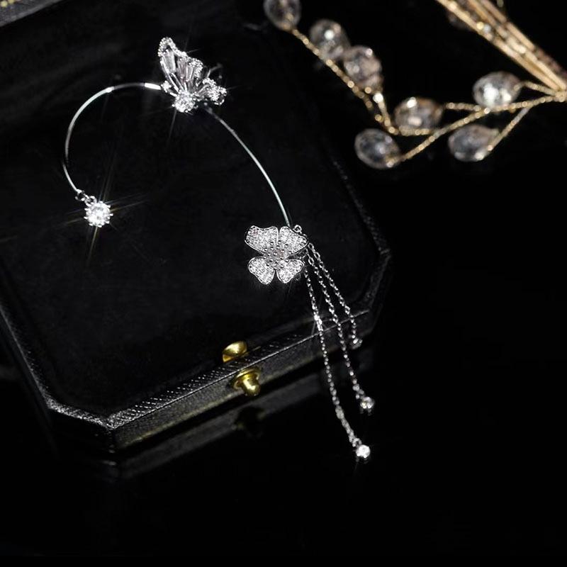 Зажимы для ушей-бабочки без пирсинга для женщин, блестящие серьги с цирконом для женщин без пирсинга, серьги с бахромой ZPG