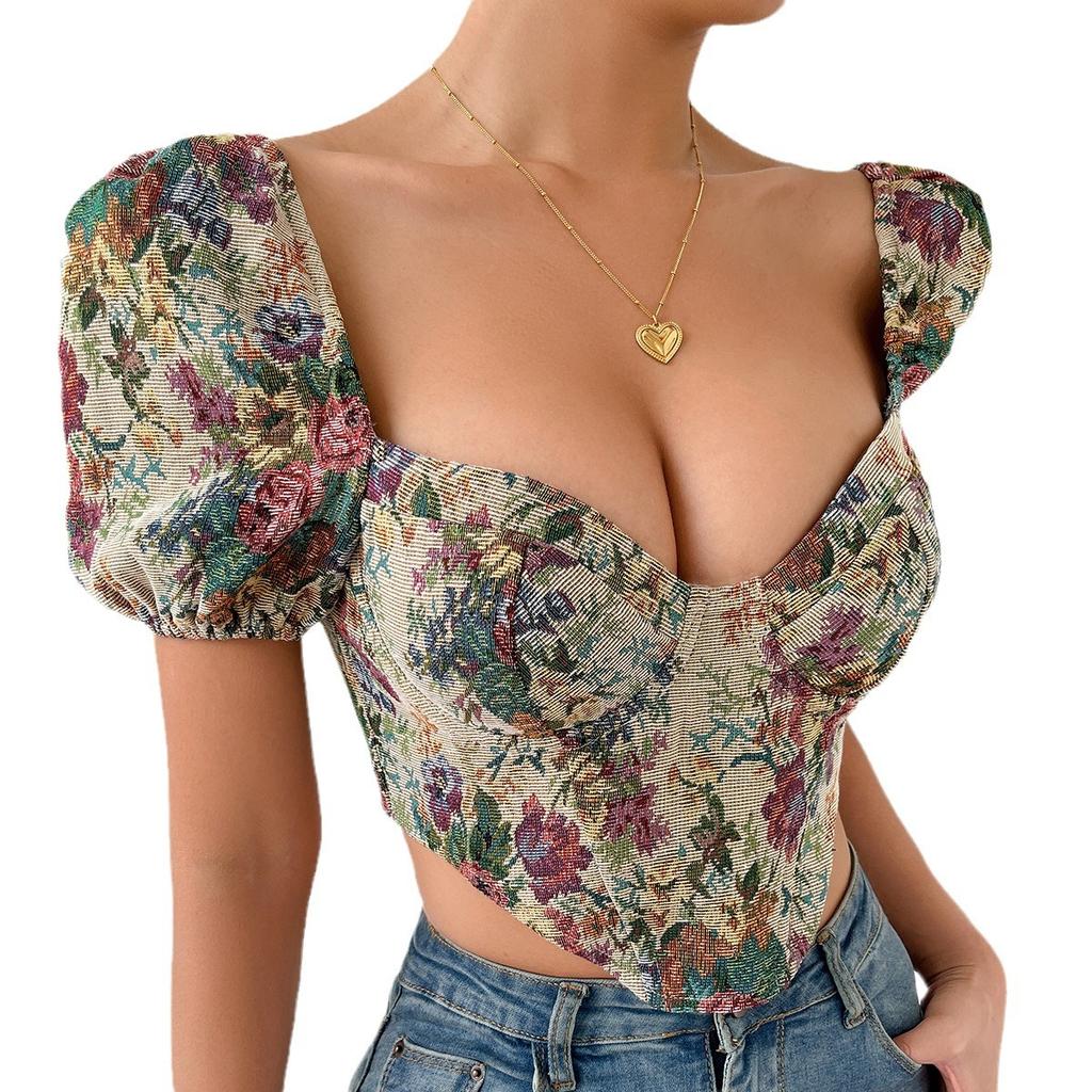 Women's Sexy Backless Bubble Sleeve Fishbone Camisole Niche Court Vintage Tank Top