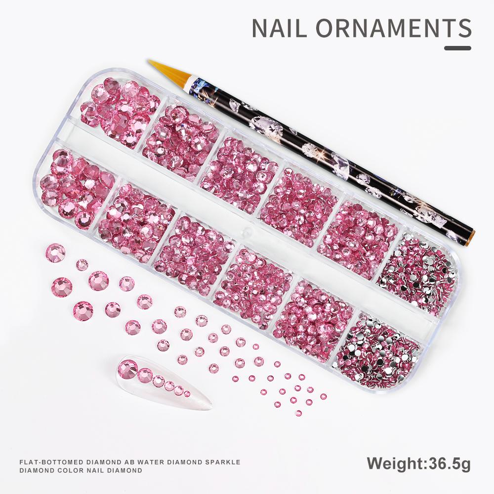 2pcs/Set Nail Art Rhinestones Kit 12Grids Flatback Crystal Clear AB Drills With Pen DIY Manicure Nail Art Decoration Accessories
