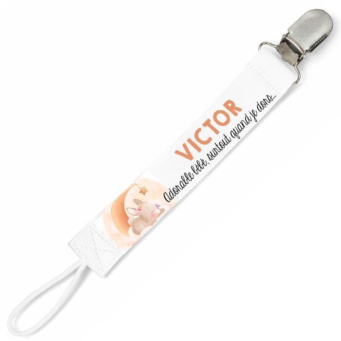 Planetee Attache tétine pour prénom VICTOR adorable bébé surtout quand je dors lapin garçon | Attache sucette cadeau naissance