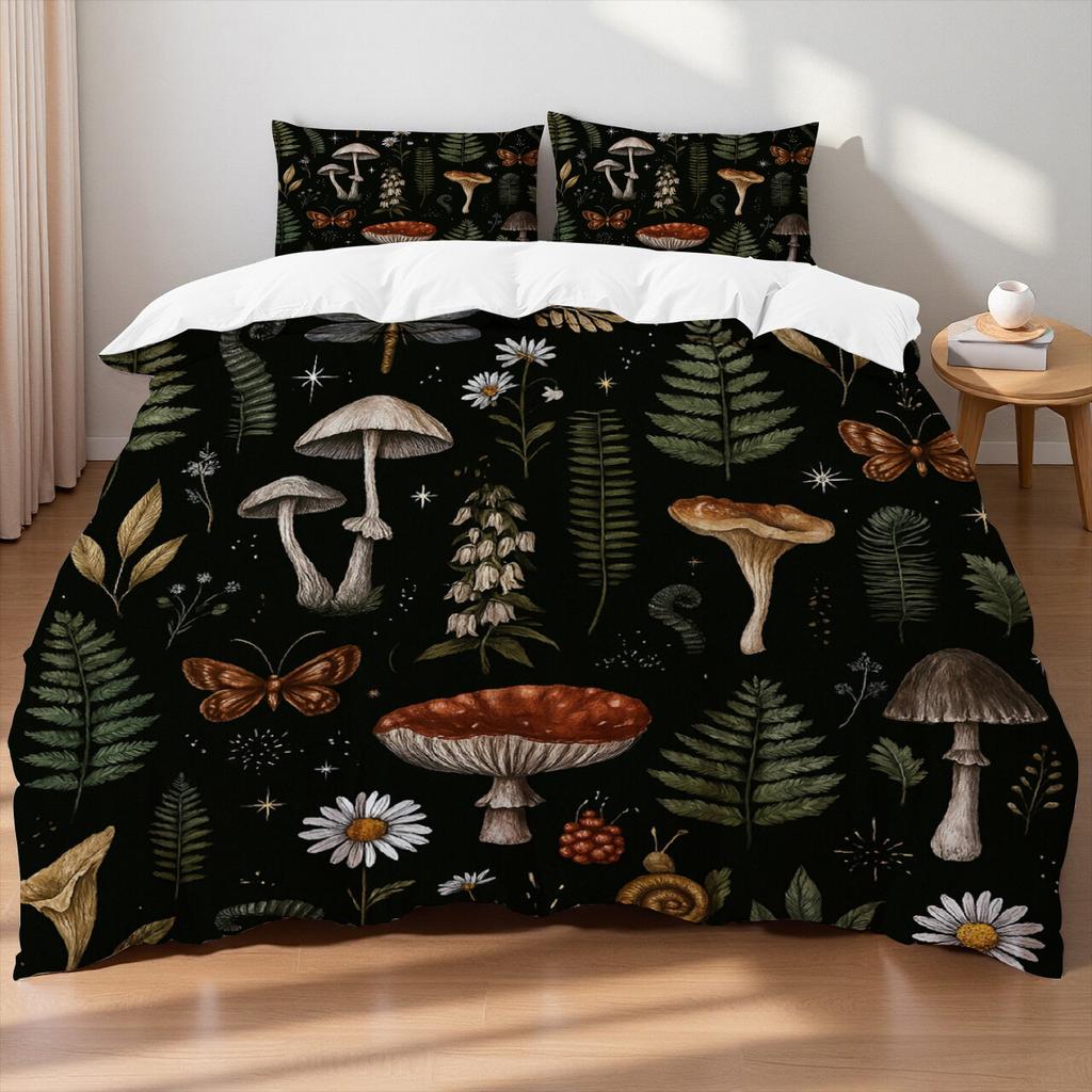 Mushroom Theme Bedding set Colorful Mushrooms Leaves Butterflies Natural Style Queen duvet cover Sheet Pillowcases Home Textile