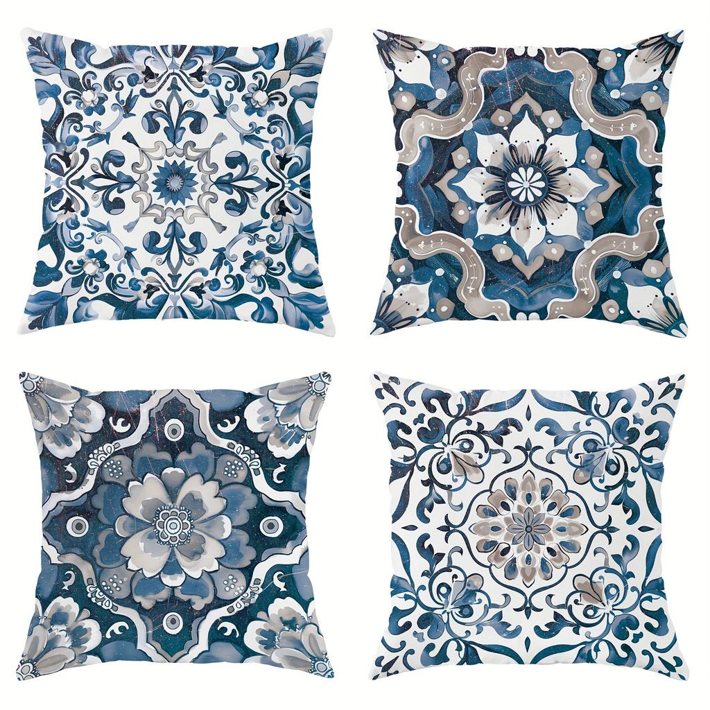 Blue And White Retro Pattern Home Decor Pillowcase Living Room Sofa Polyester Cushion Cover With Zipper