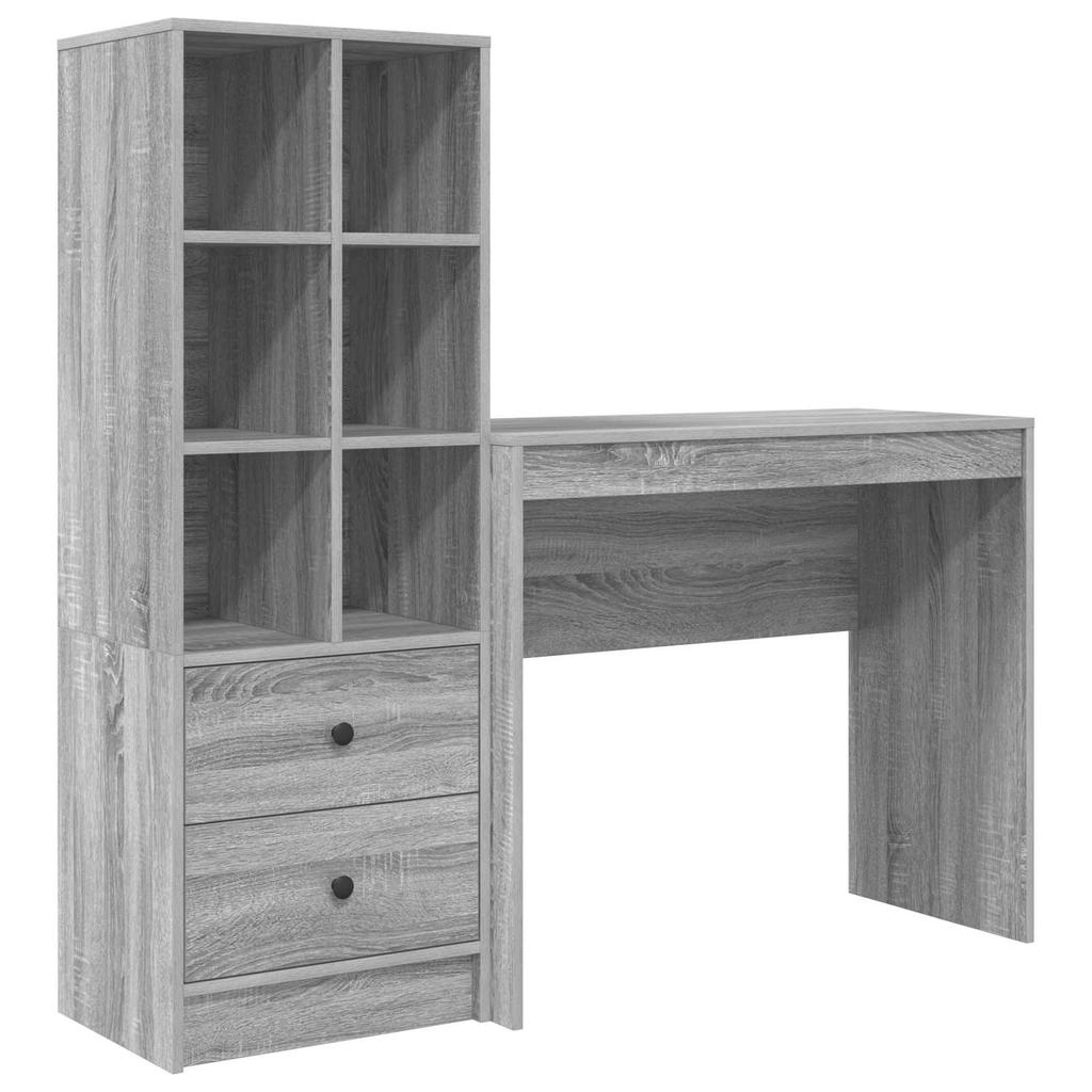 Desk with Drawers and Shelf 2 pcs Grey Sonoma