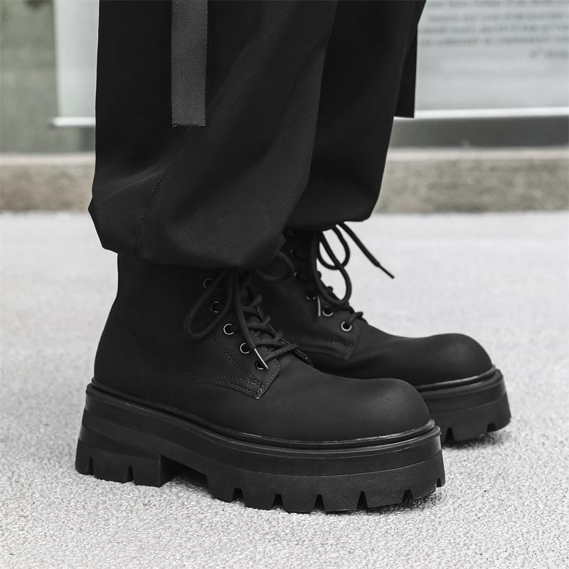 Мужские модные ботинки на платформе в британском стиле, черные, трендовые, из оригинальной кожи, ковбойские ботильоны, с большим пальцем, мотоциклетные, мужские ботинки