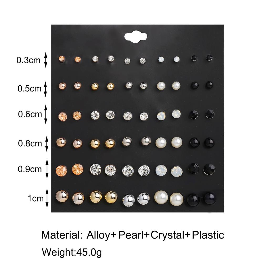 30Pairs Simple Fashion Pearl Bead Diamante Crystal Earrings Ear Stud Set