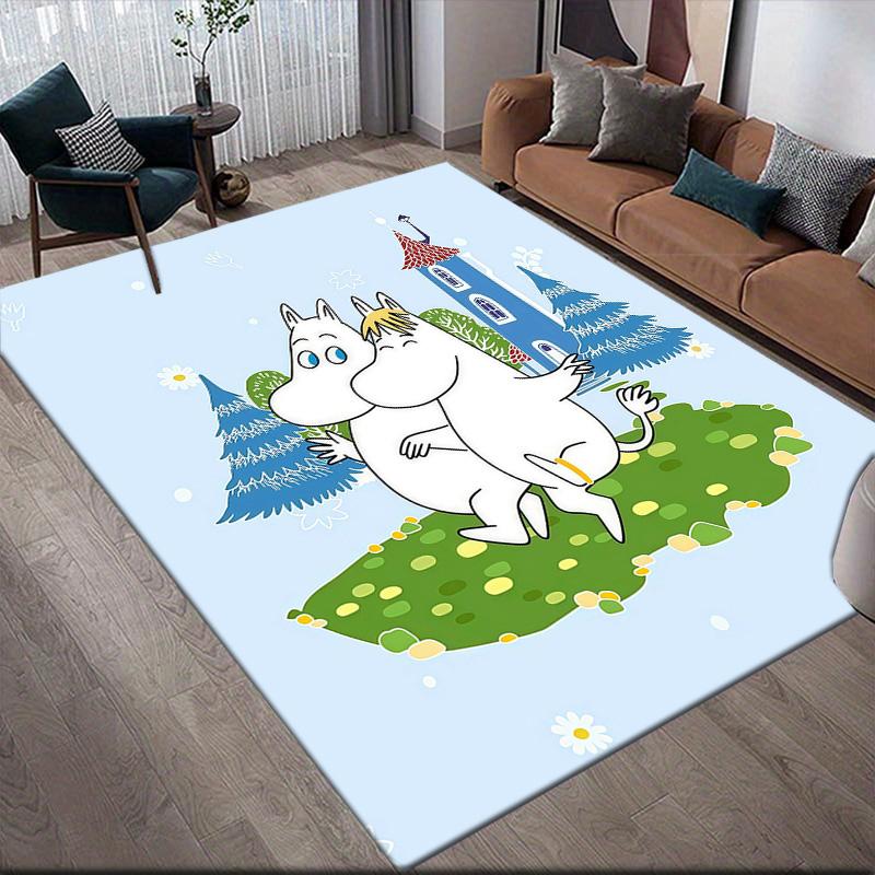 Moomin Flannel Pattern Square Carpet,Area Rug,Carpet Rug for Living Room Bedroom Sofa Playroom Decor,Non-slip Floor Mat