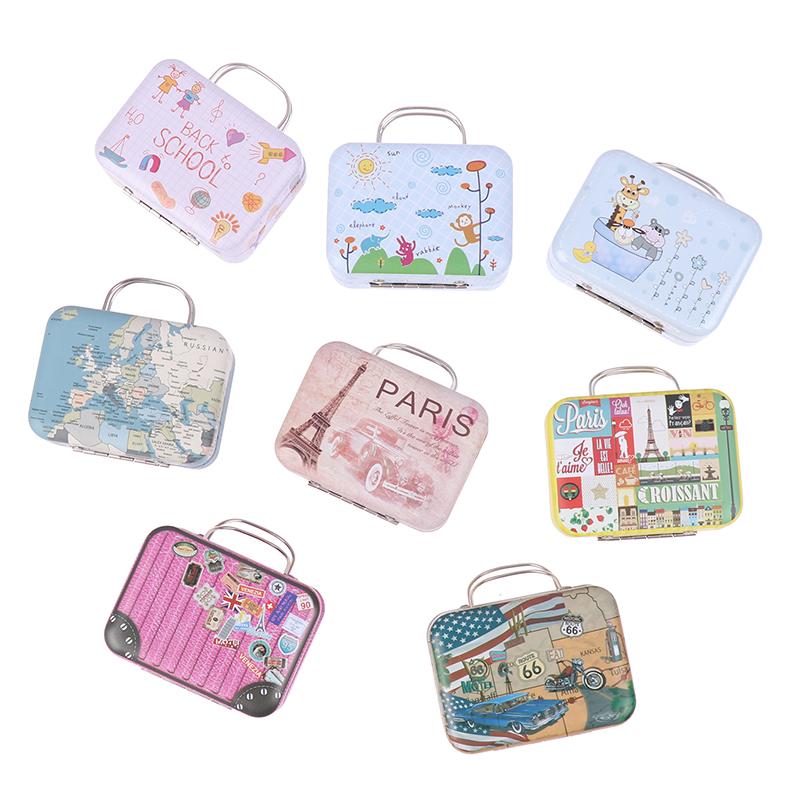 Vintage Mini Suitcase With Handle Candy Tinplate Storage Box For Wedding Gift