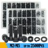 2500p Black Steel Socket Head Hex Round Cap Screws Set M2 M3 M4 M5 M6 Grade 12.9 DIN912 Allen Bolts Nuts Washer Assortment Kit