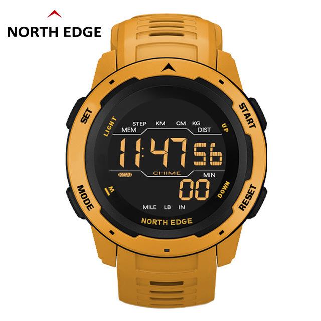 NORTH EDGE Mars Мужские цифровые часы Мужские спортивные часы Водонепроницаемые 5 бар Шагомер Калории Секундомер Ежечасный будильник