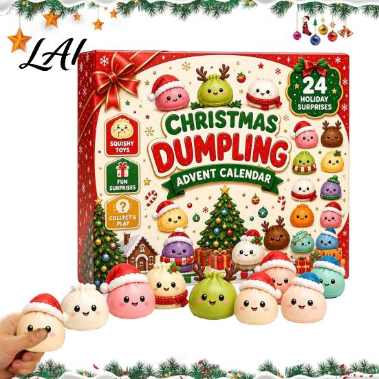 Creative Holiday Game Props Christmas Advent Calendar with Squeeze Toys Cute Silicone Dumpling Figures Home Decorations Stress Relief Sensory Fidget