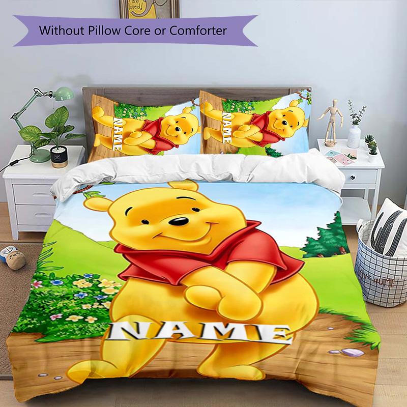 3pcs Winnie4 Cover Set - Personalized Name, HD Printed Bedding with 1 Cover and 2 Pillowcases - Perfect for Home Decor, Easy Care