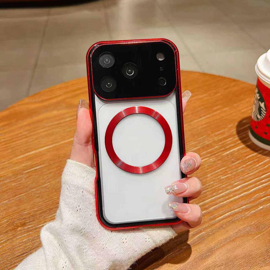 Чехол для iPhone 17 Pro Max Air, двустороннее закаленное стекло, магнитный алюминиевый сплав, бампер для телефона с беспроводной зарядкой MagSafe