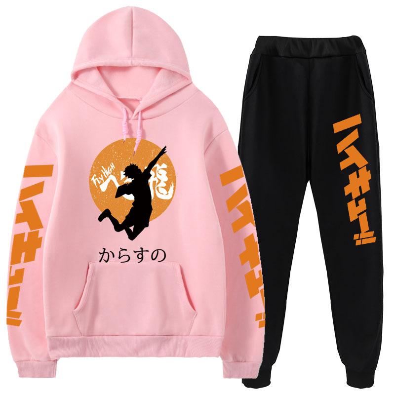 Volleyball Boy Hoodies Pants Sets Anime Suit Sweatshirt Streetwear Men Women Pullover Suit Tracksuit Sportwear Spring Autumn