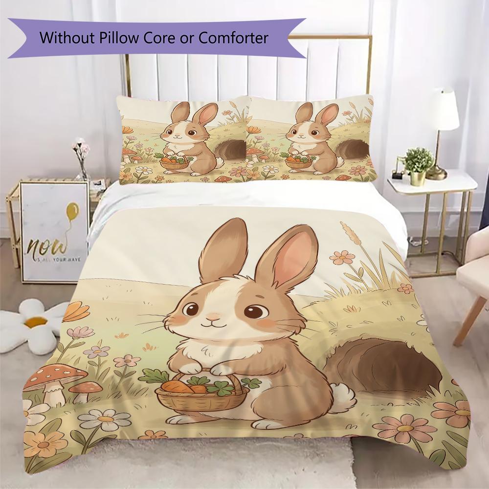 Story Bunny Pattern Bedding uilt Set uilt Cover Pillowcase Home Decoration Birthday Gift (1 * duvet cover + 2 * pillowcase without core)