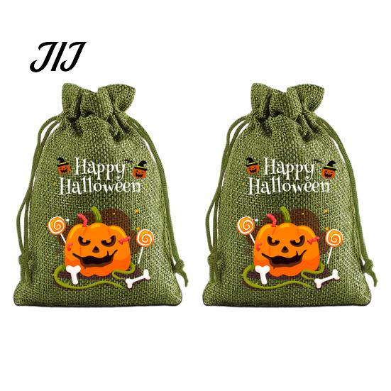 Lightweight Candy Carriers 2Pcs Halloween Pumpkin Drawstring Bags for Treats, Retro Burlap Kids Trick or Treat Bags, Portable Goodie Small Storage