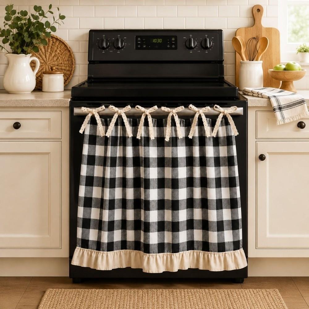 Ruffle Trim Kitchen Oven Door Valance Cotton Linen Blend Coffee Machine Half Curtain Dishwasher