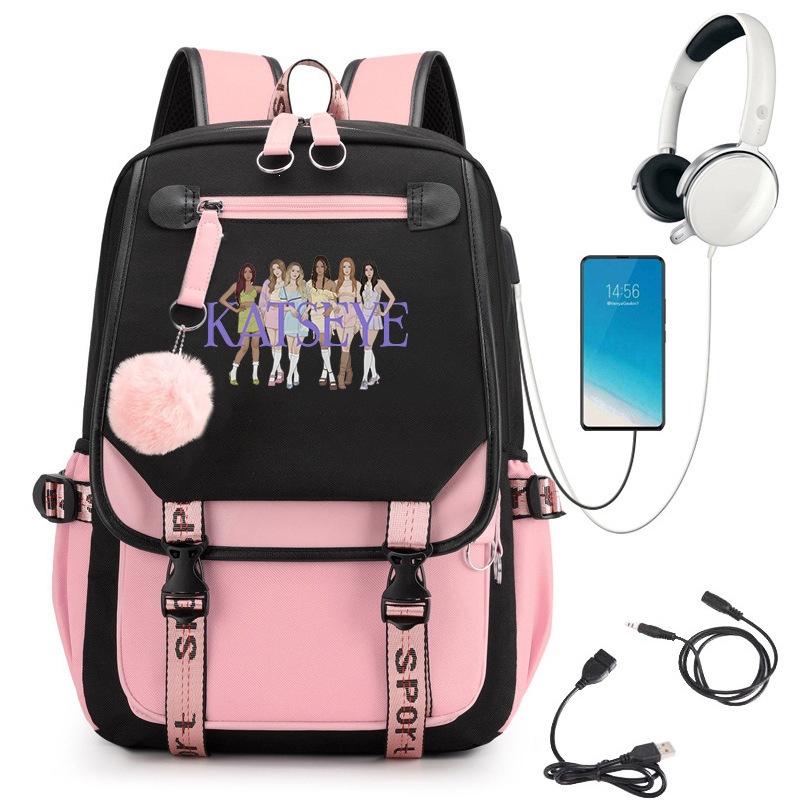 KATSEYE K-Pop Girl Group Print Backpack Large Capacity School Student Bookbag Water-Resistant Travel Daypack 60123-8