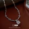 Cross-Border Square & Flower Necklace Mid-Ancient Minority All-Match Sweater Chain High-Grade Retro Elegant Jewelry