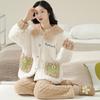 Can Be Worn Outside Coral Velvet Pajamas Women's Winter Two-piece Set Thickened Fleece Flannel Loose Large Size Warm Loungewear