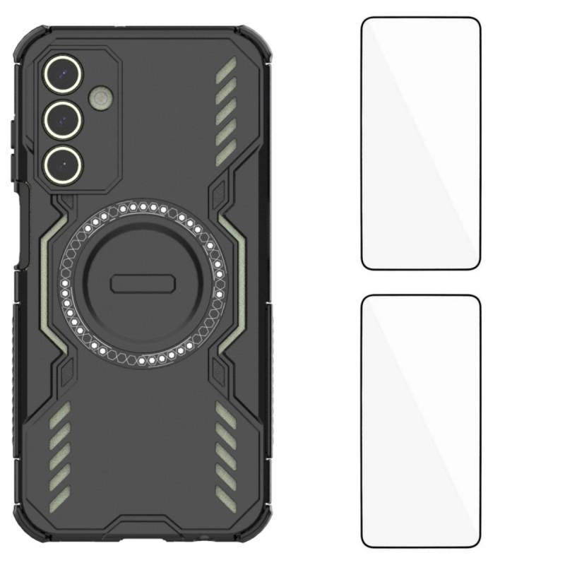 For Samsung Galaxy A15 4G/Galaxy A15 5G Magnetic Case WANLONFENG DJ Series PC TPU Phone Cover with 2Pcs Tempered Glass Film