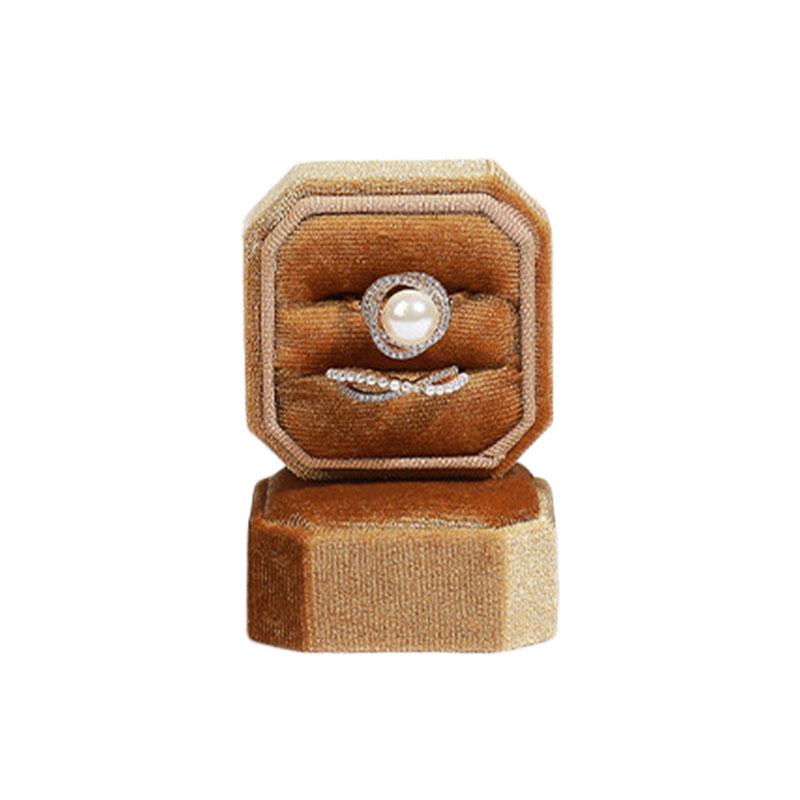 Бархатное двойное кольцо, восьмиугольное кольцо для хранения ювелирных изделий, съемная крышка, коробка для колец, винтажный держатель для подарков с одним кольцом