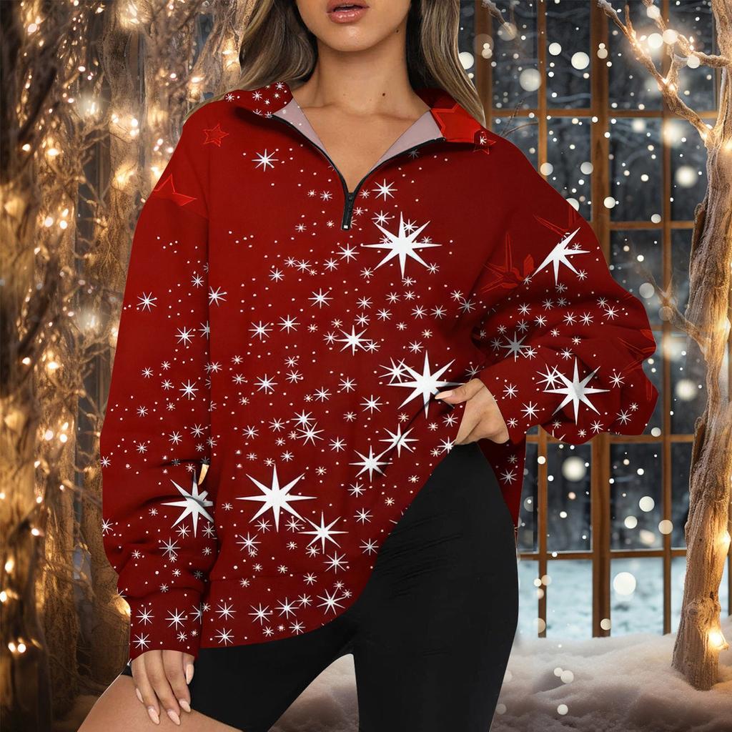 Женская мода повседневная толстовка с длинным рукавом и принтом на молнии с высоким воротом и заниженными плечами