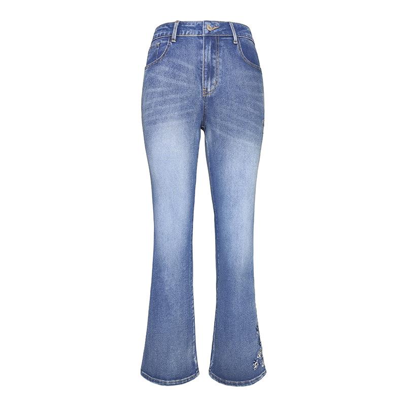 Женские джинсы клеш с высокой талией, винтажные, с вышивкой, bootcut, джинсовые брюки, ретро, повседневные, узкого кроя, длинные брюки
