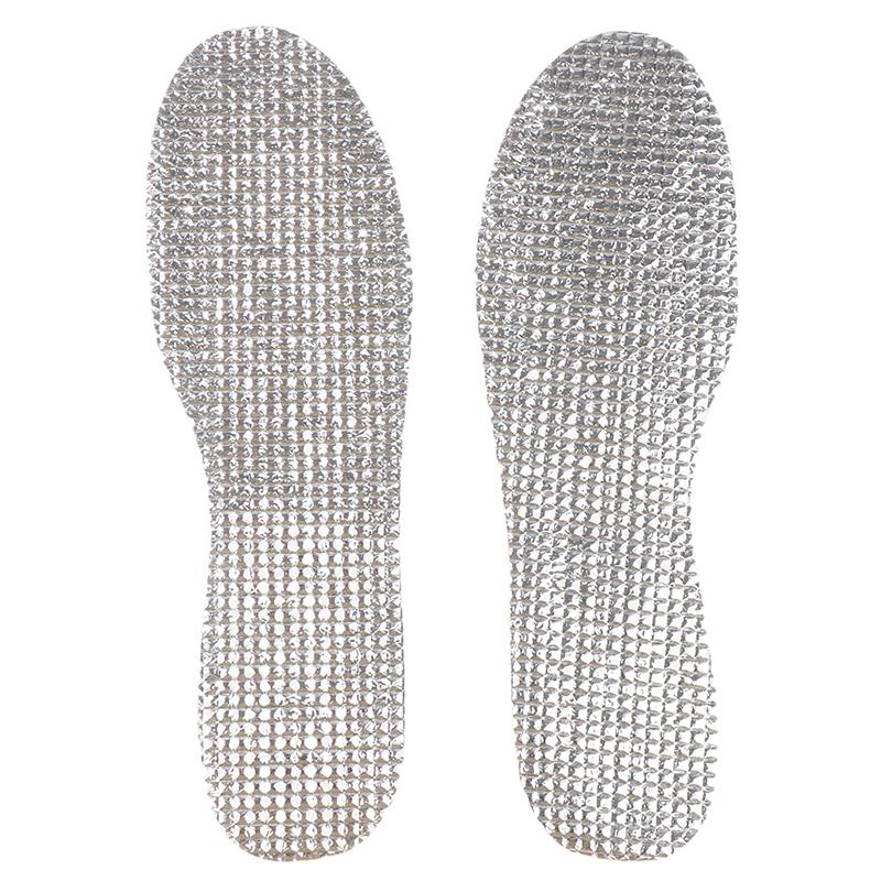 1 Pair Of Aluminum Foil Lamb Wool Insoles Winter Warm Soft Plus Velvet Insoles