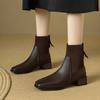 Autumn Winter Women Thick Heel Ankle Boots Fashion Leather Knitted Combination Shoes Square Toe Modern Short Botas Para Mujer