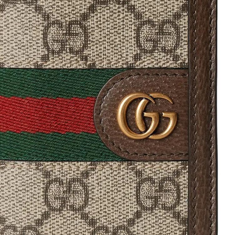 Gucci Держатель для карт из канвы Ophidia с кожаной отделкой Мужской Бежевый и Эбеновое дерево 734943-FADI7-9764