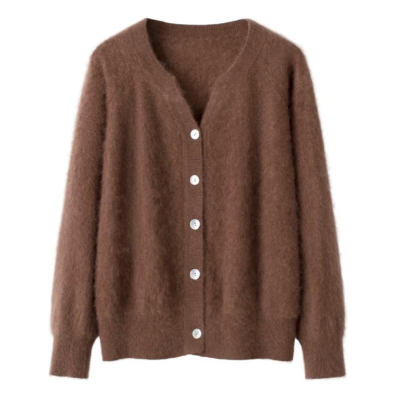 Women's Loose-Fit Brushed Cashmere Cardigan - Trendy Round Neck Knitted Sweater 2025