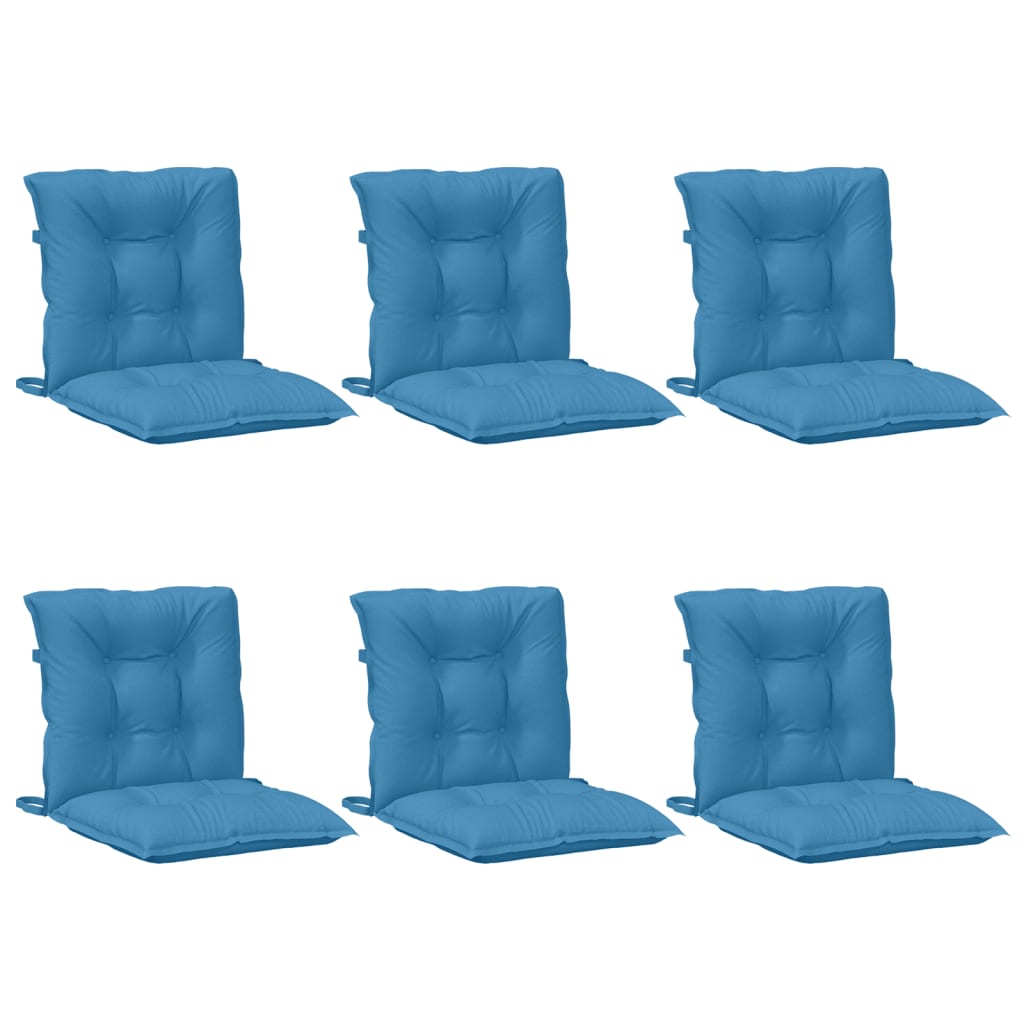 Low Back Chair Cushions Set of 6 Melange Blue 100 x 50 x 7 cm Fabric