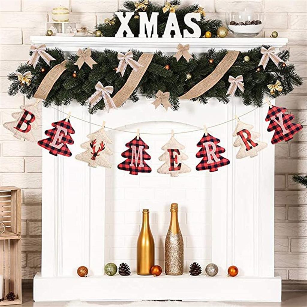 Рождественский баннер Счастливого Рождества Буффало Клетчатый Дерево Рождественское украшение Сцена Настенный подвес Праздничный декор для дома и вечеринки