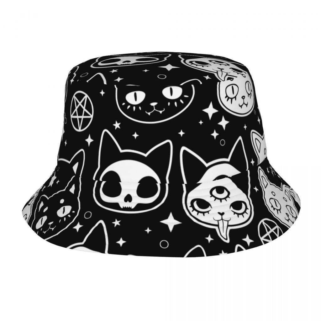 Trendy Magic Cat Witchcraft Bucket Hat Unisex UV Protection Outdoor Sport Fisherman Cap Spring Picnic Headwear
