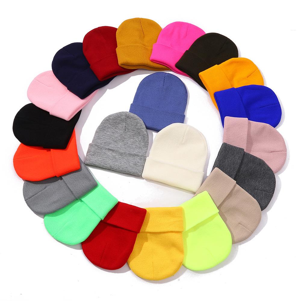 Doudou hat autumn and winter thermal hat solid color light plate double layer knitted cold hat wool fluorescent hat street