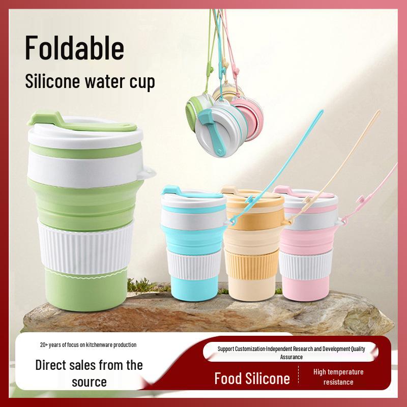 350 мл Портативная силиконовая складная чашка – Прочная, термостойкая, с альпинистской веревкой для путешествий на открытом воздухе и домашнего использования