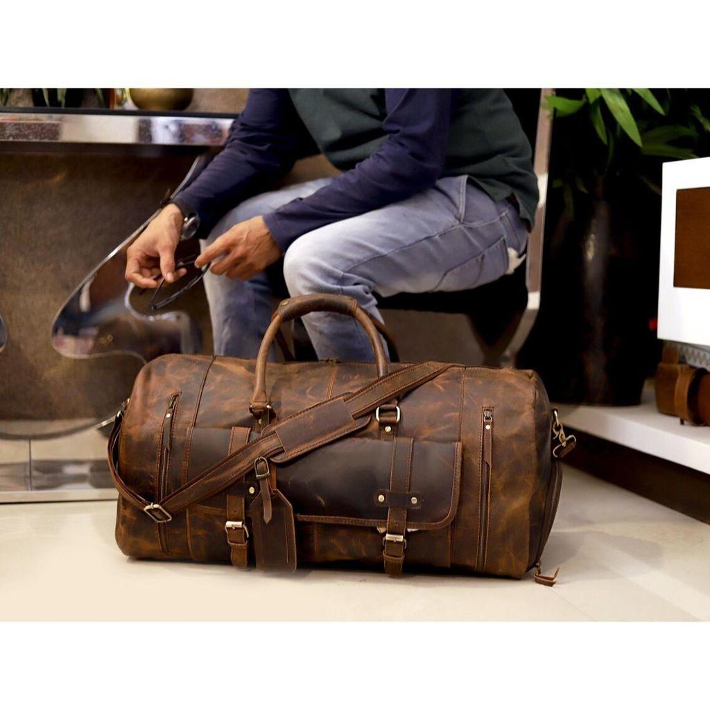 Спортивная сумка из цельнозерновой кожи буйвола с отделением для обуви Сумка для выходных и праздников