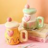 Милая керамическая чашка для воды высокой ценности для мальчиков и девочек, кружка большой вместимости с крышкой, офисная кофейная чашка, подарок на день рождения