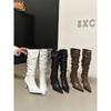 Pointed High-heeled Boots, Small Tall Elastic Boots, Autumn and Winter Women's Thin-heeled Piled Boots, Calf-looking Long Boots