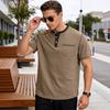Mens Stand Collar Button Short Sleeve Business Casual Solid Polo Shirt