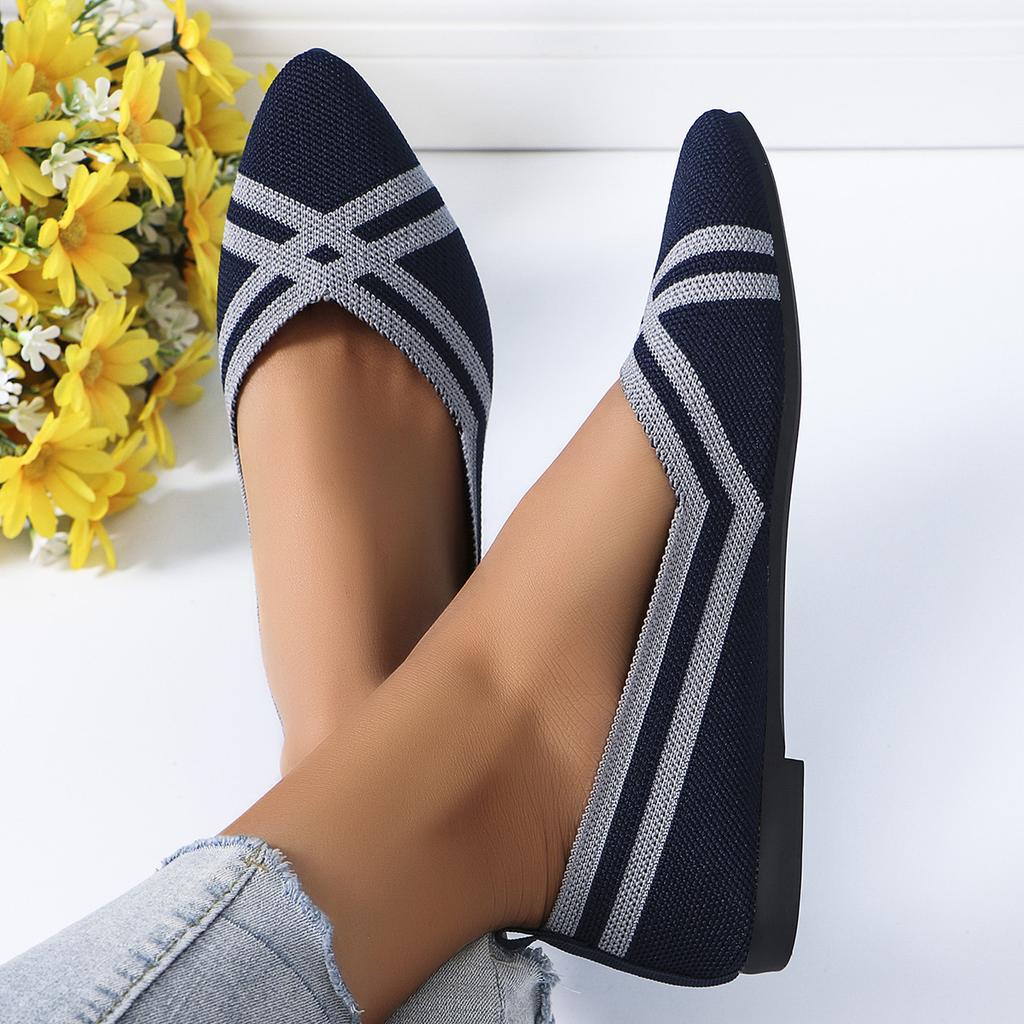 Women's Pointed Toe Flat Shoes Solid Color Knitted Slip On Shoes Casual Breathable Ballet Flats Women Flat Shoes Loafers Women