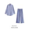 Kaslead New Arrival Women's Fashion Style Fashion Minimalist Stripes Casual Shirt Top and Trousers Suit