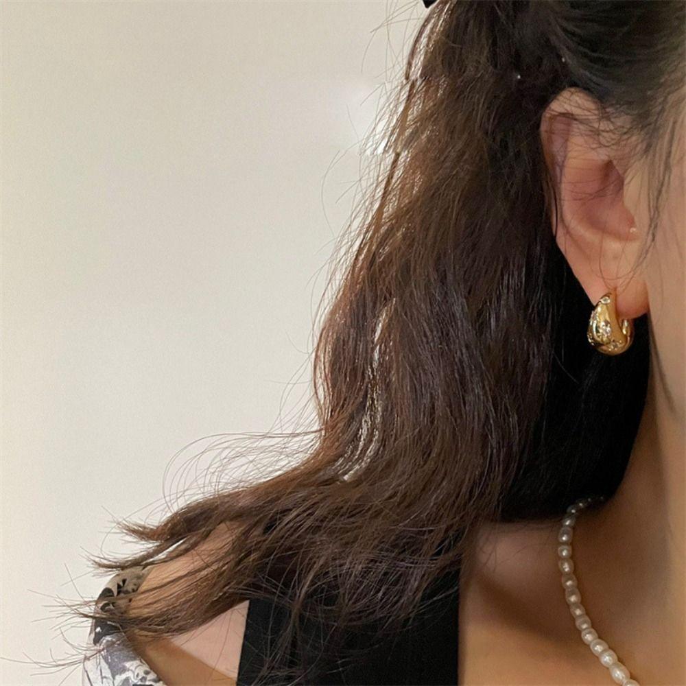 Copper Rhinestone Ear Buckles Korean Style Minimalist Hoop Earring Wedding Bride Jewelry