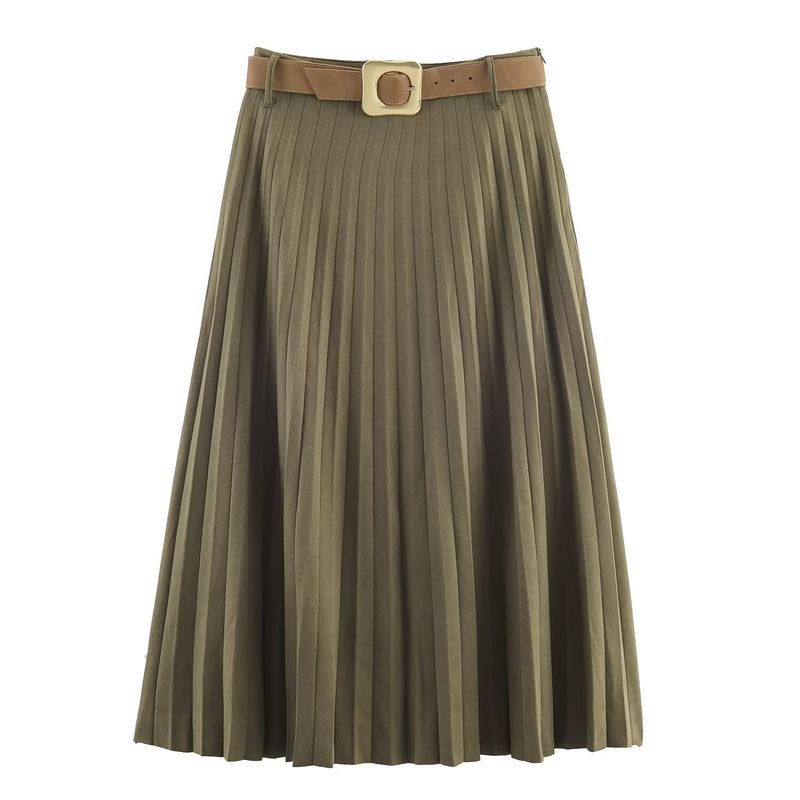 Za Autumn New Women's Clothing Zr European and American Style Fashion Belted Suede Pleated Midi Skirt 3046266