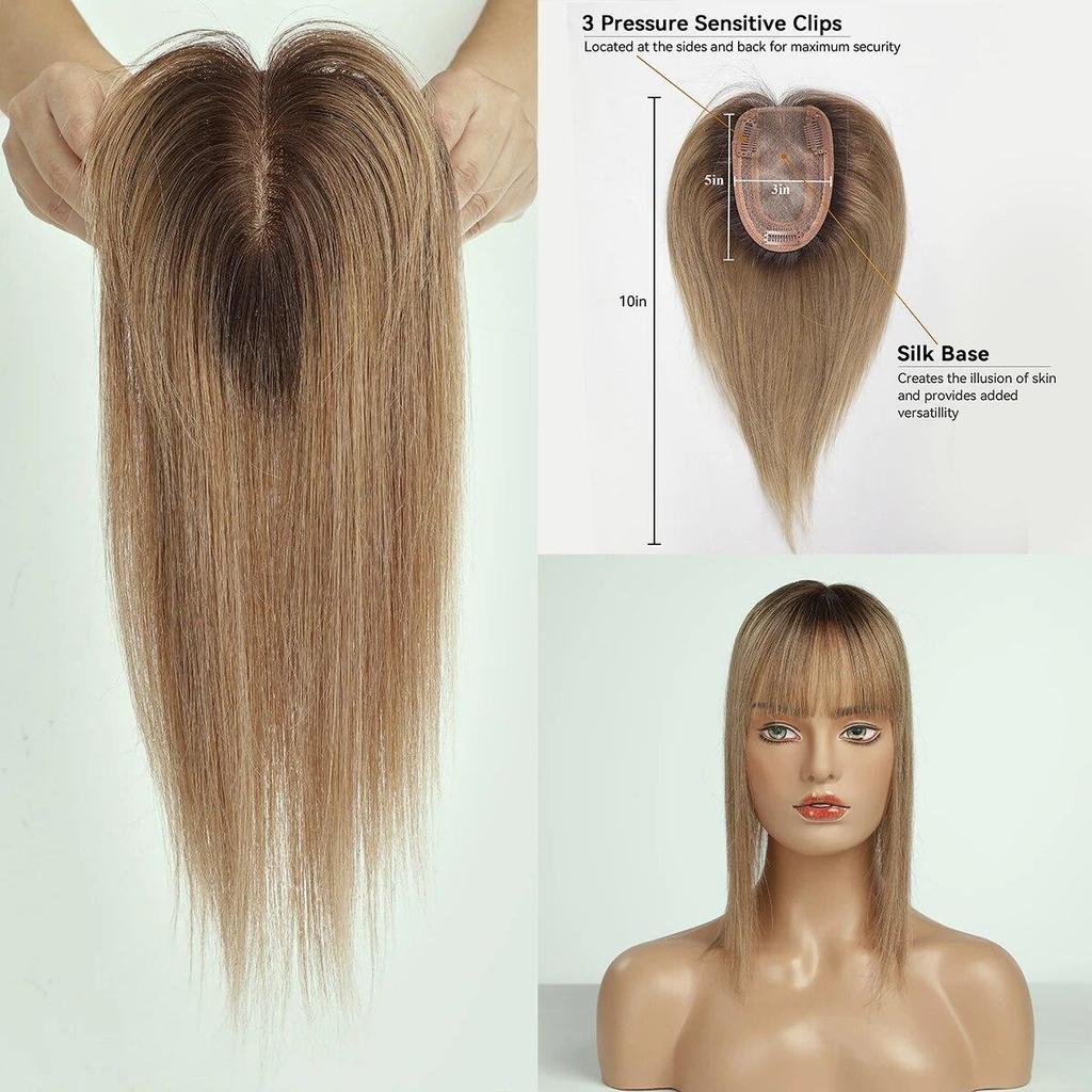 HAIRCUBE Прямые человеческие волосы Remy, топперы с челкой, парик, шелковая базовая заколка в топпере, верхняя часть волос для женщин от выпадения волос, блондинка с эффектом омбре